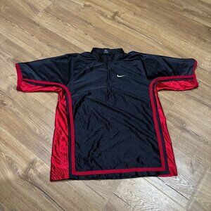 Vintage 90s Nike Black and Red 1/4 Short Sleeve Warm Up Basketball Shirt